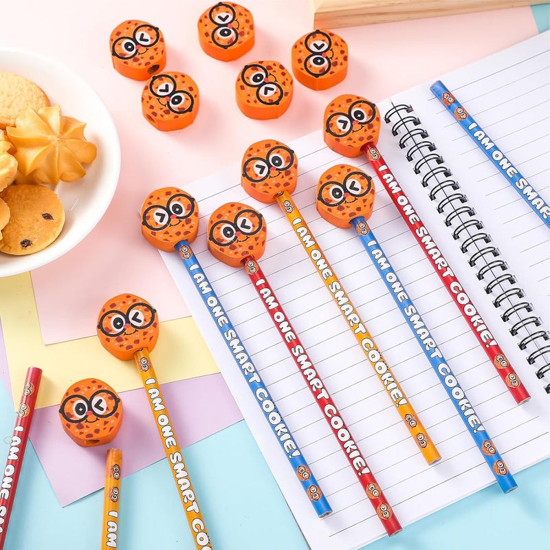 Epakh 36 Pcs Smart Cookie Pencil with Biscuit Erasers Cookie Topper Themed Pencils Cylinder Wood Pencils with Various Biscuit Element for Birthday Present Party Supplies Student Prize - Image 4